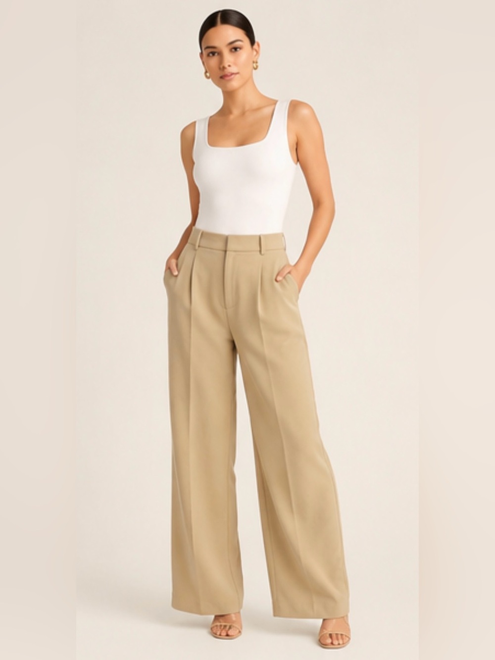 NWT A New Day Beige High Rise Wide Leg Trouser Pants Size 2 Career Chic